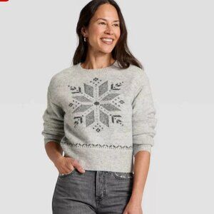 Women's Holiday Crewneck Pullover Sweater - Universal Thread Gray Snowflakes NWT